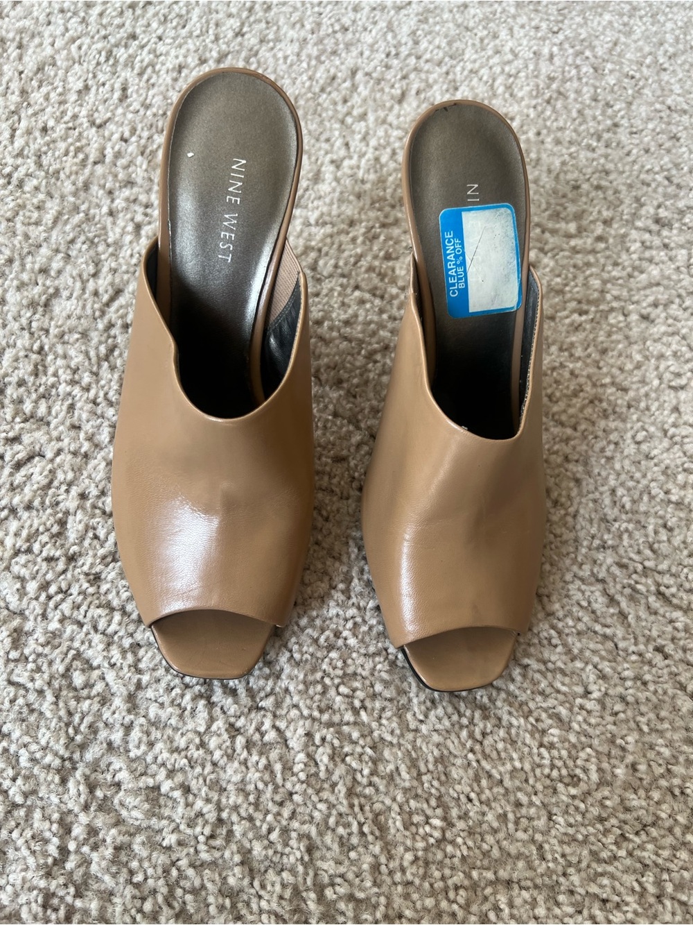 Nine West Tan Open-Toe Mule Slides